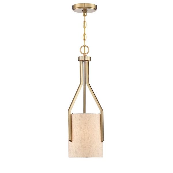 Designers Fountain Elara 60 Watt 1 Light Brushed Gold Mini-Pendant with Beige Linen Shade 93930-BG - main